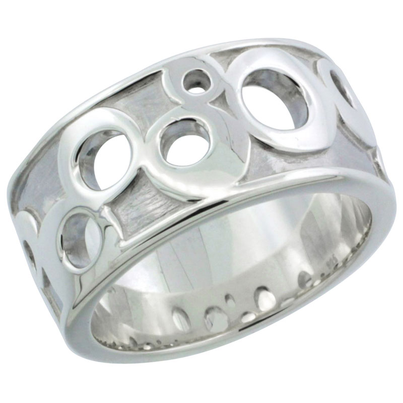 Ladies Sterling Silver High Polished Ring Circles 3/8 inch wide, sizes 6 - 10