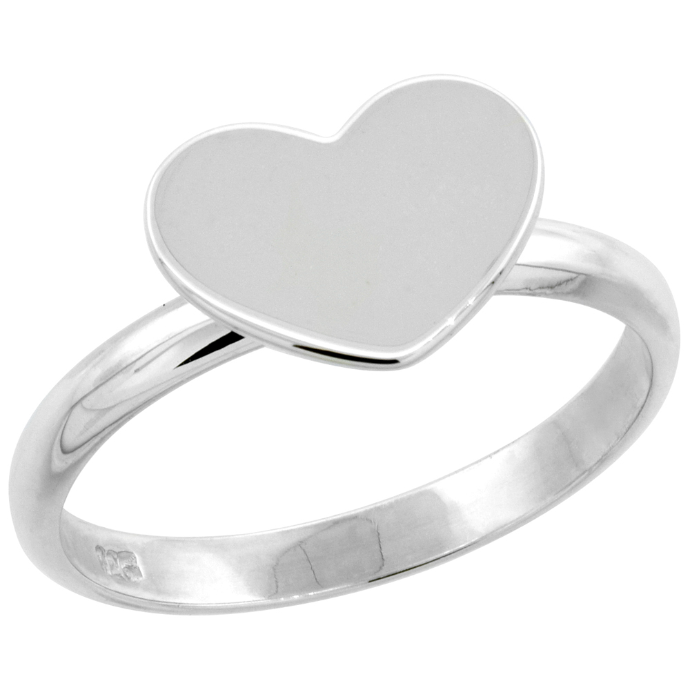 Sterling Silver Plain Solid Heart High Polished Ring 5/16 inch wide, sizes 6 - 9 with half sizes
