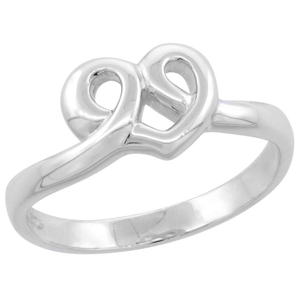 Sterling Silver Eternity Knot Heart High Polished Ring 5/16 inch wide, sizes 6 - 9 with half sizes
