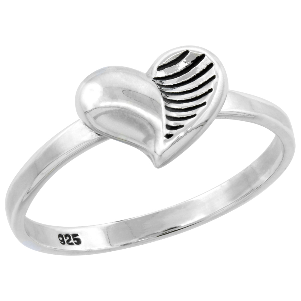 Sterling Silver Heart High Polished Ring 5/16 inch wide, sizes 6 - 9 with half sizes