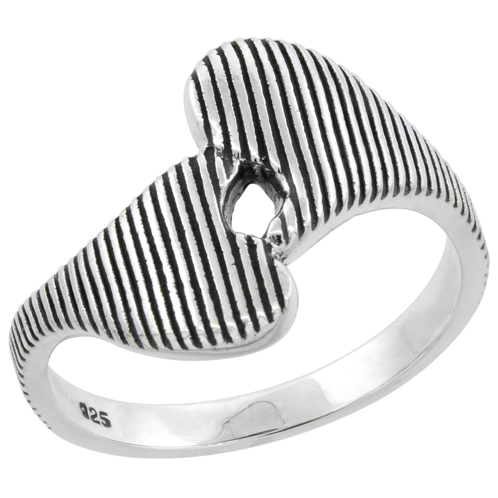 Sterling Silver Two Hearts Milgrain Design High Polished Ring 1/2 inch wide, sizes 6 - 9 with half sizes