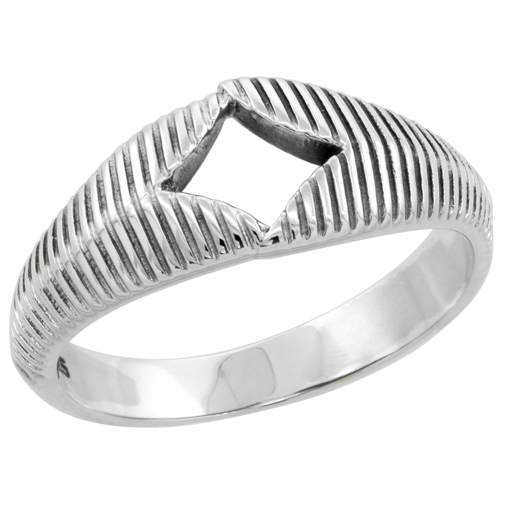 Sterling Silver Square cut-out Milgrain Design High Polished Ring 5/16 inch wide, sizes 6 - 9 with half sizes