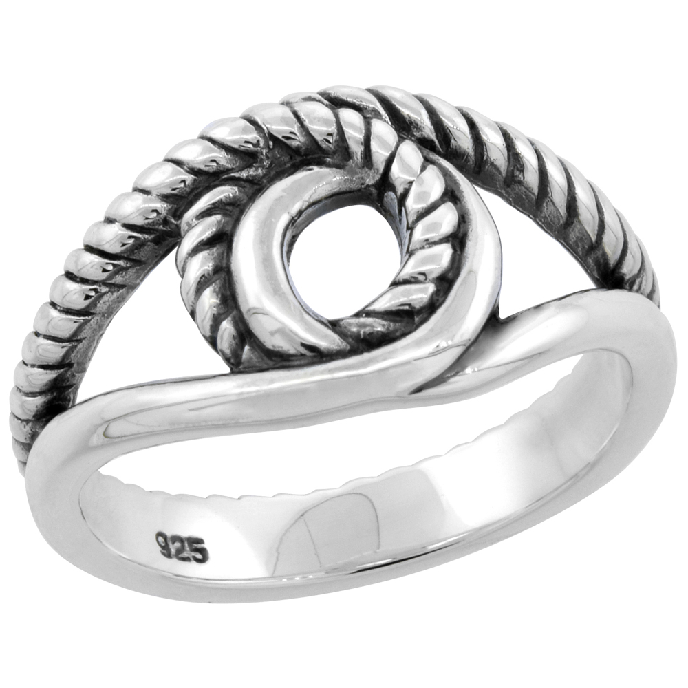 Sterling Silver Rope High Polished Ring 7/16 inch wide, sizes 6 - 9 with half sizes