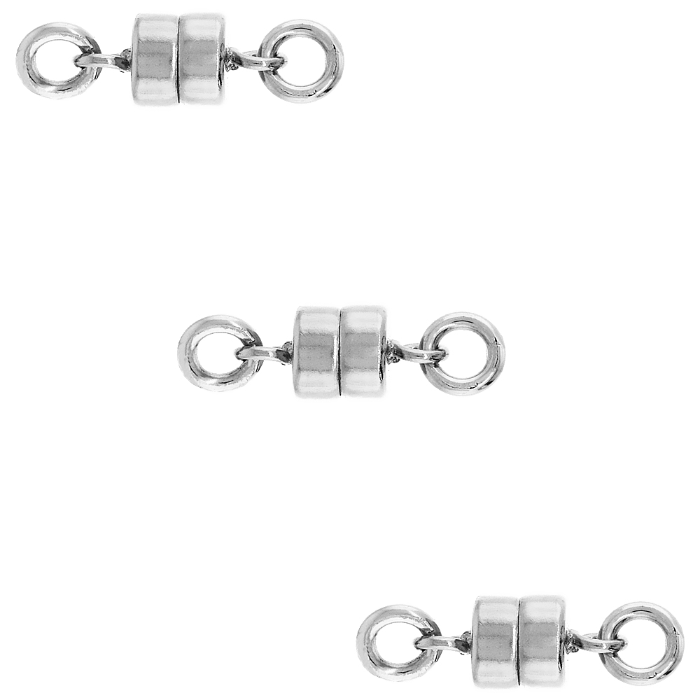 3 PACK Sterling Silver 4 mm Magnetic Clasp for Light Necklaces USA, Square Edge