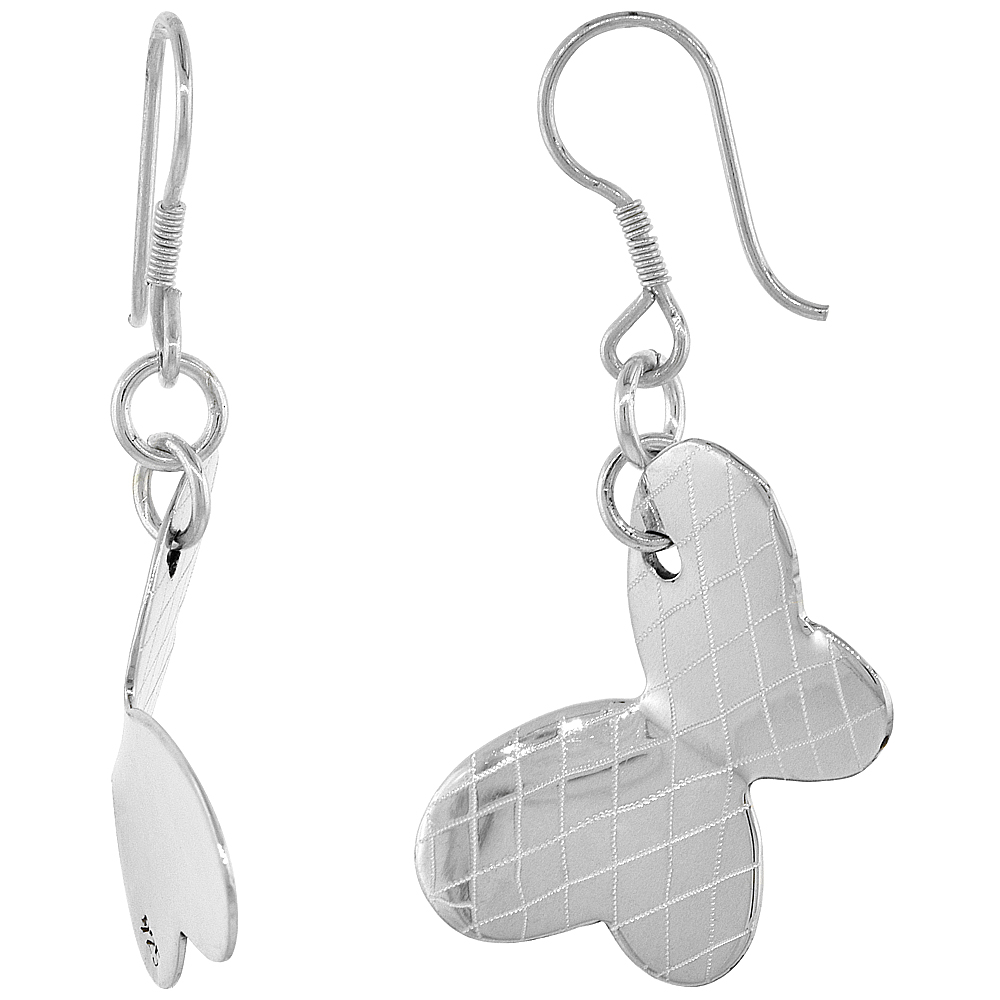 Sterling Silver Butterfly Dangle Earrings, 1 5/8 inch long