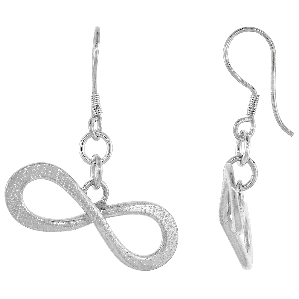 Sterling Silver Eternity Symbol Dangle Earrings, 1 3/16 inch long