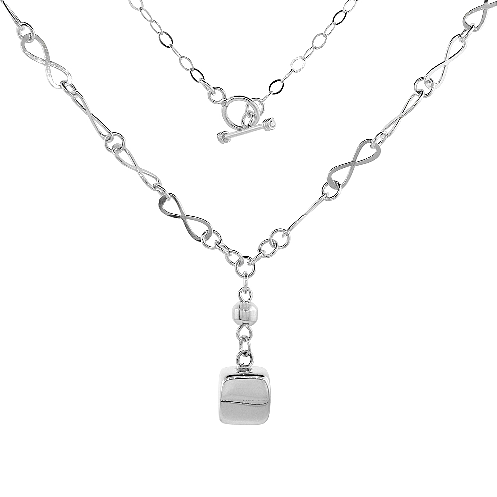 Sterling Silver Cube Toggle Necklace Eternity Link, 21 inch long