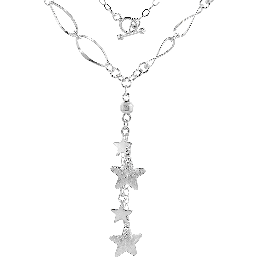Sterling Silver Cascade Stars Toggle Necklace Rhombus Link, 22 inch long