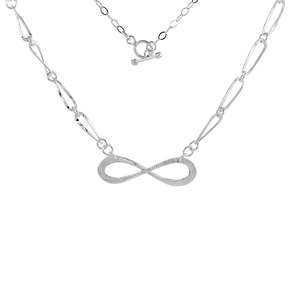 Sterling Silver Eternity Toggle Necklace Long Oval Link, 18.5 inch long