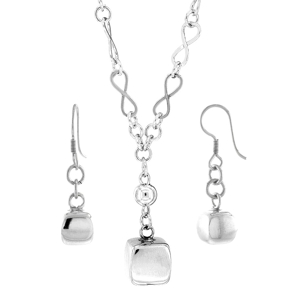 Sterling Silver Cube Toggle Necklace and Earring Set