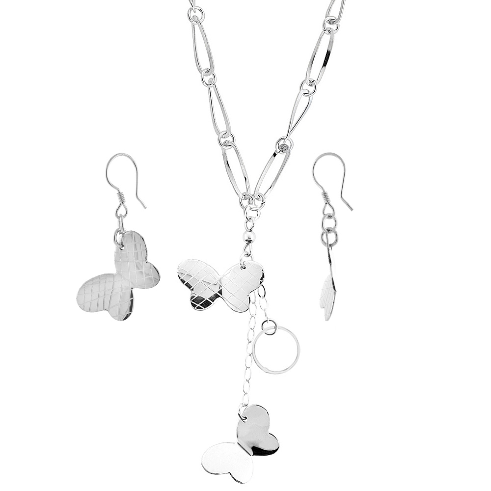 Sterling Silver Butterflies Toggle Necklace and Earring Set