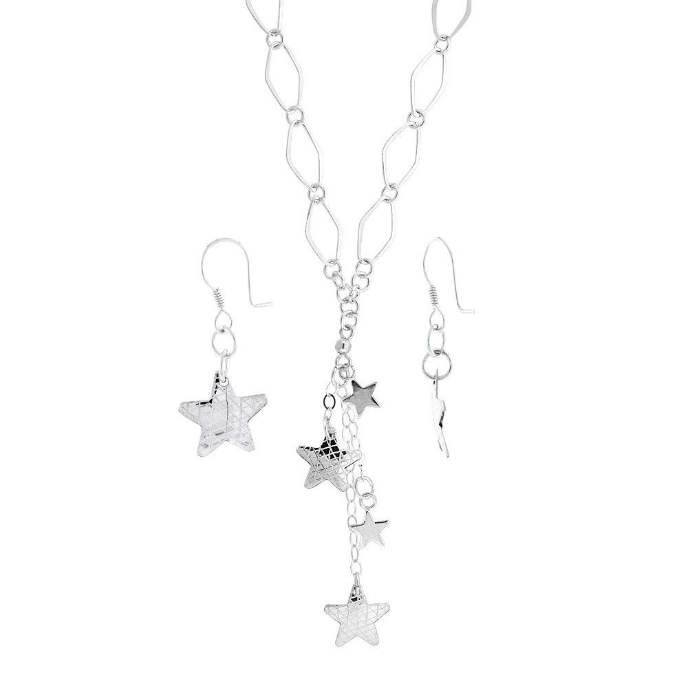Sterling Silver Stars Toggle Necklace and Earring Set