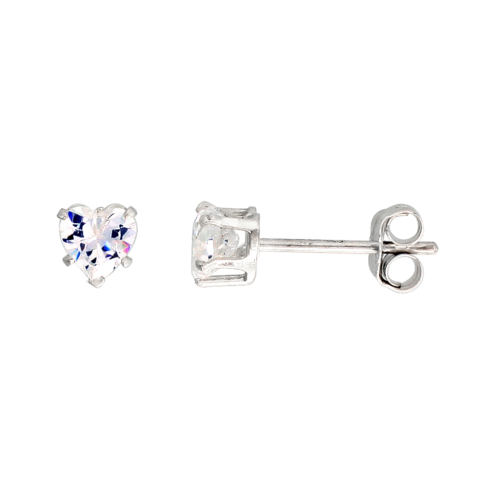 Sterling Silver Cubic Zirconia Heart Earrings Studs 0.5 carats/pair