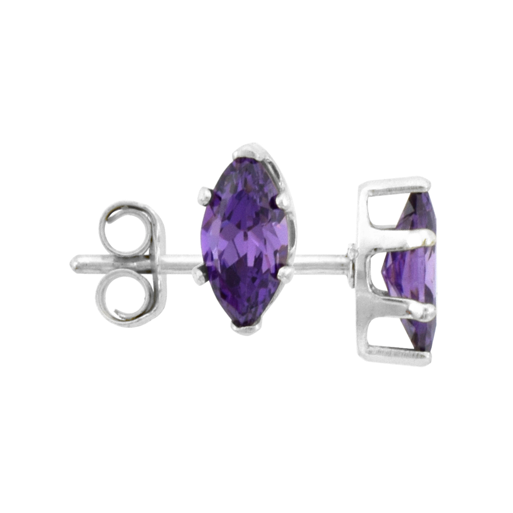 Sterling Silver Cubic Zirconia Marquise Amethyst Earrings Studs Purple color 0.5 carats/pair