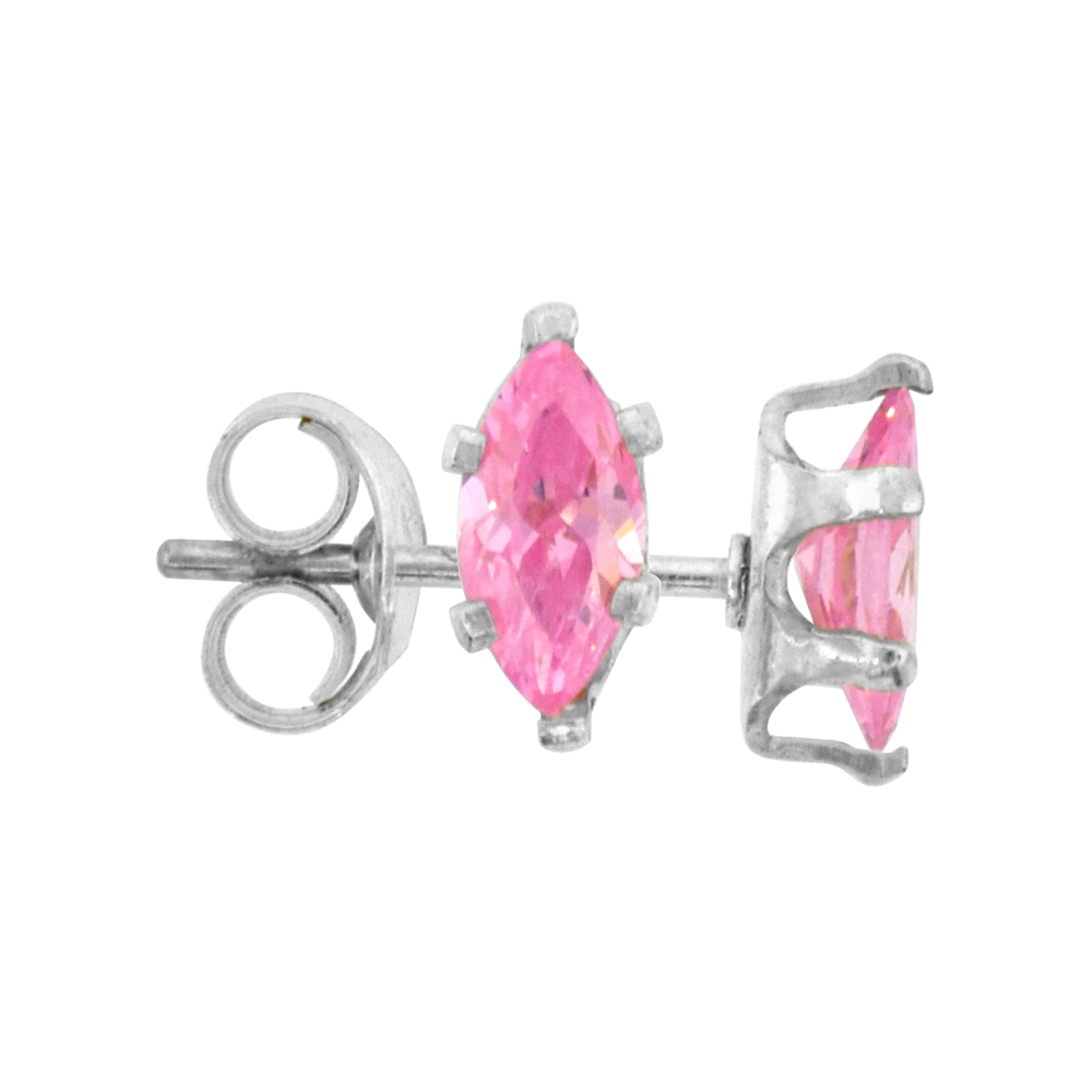Sterling Silver Cubic Zirconia Marquise Pink Earrings Studs pink color 0.5 carats/pair