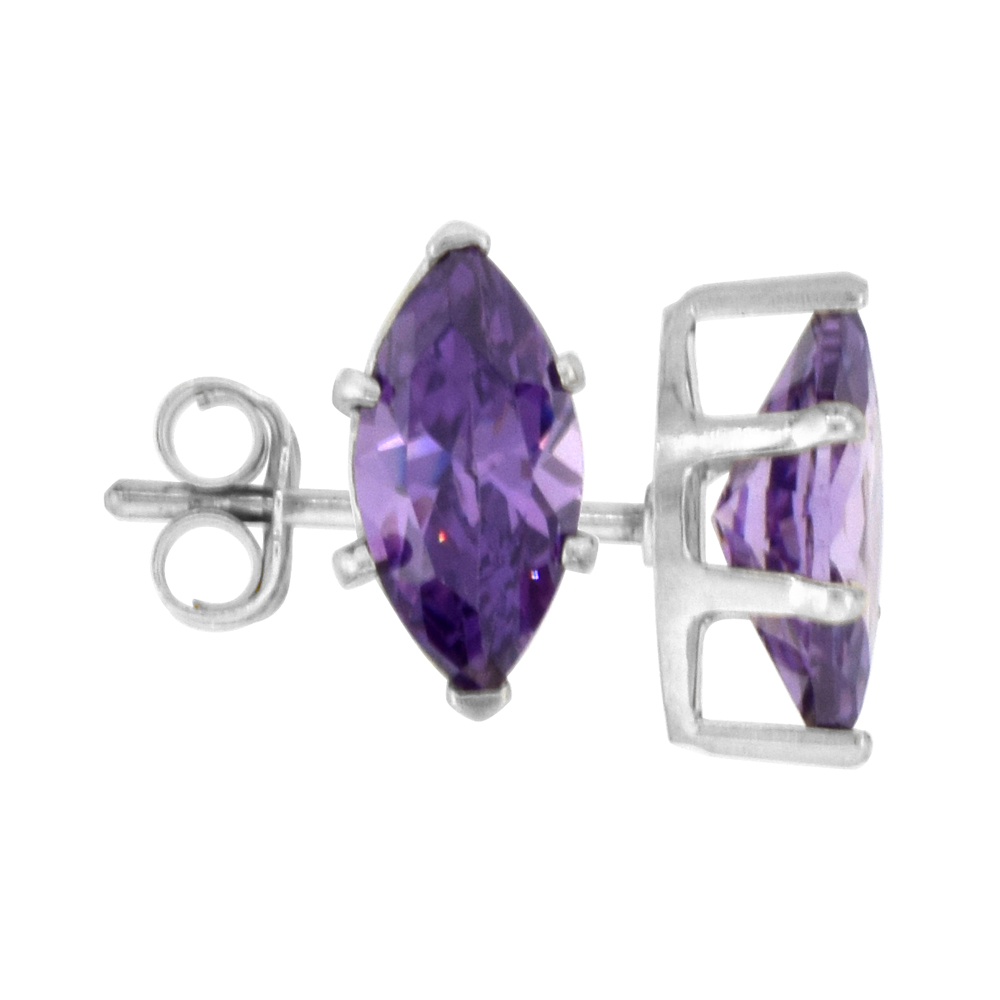 Sterling Silver Cubic Zirconia Marquise Amethyst Earrings Studs Purple color 1 carats/pair