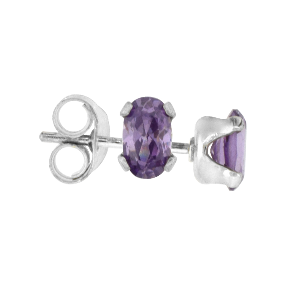 Sterling Silver Cubic Zirconia Oval Amethyst Earrings Studs Purple Color 1.5 carat/pair