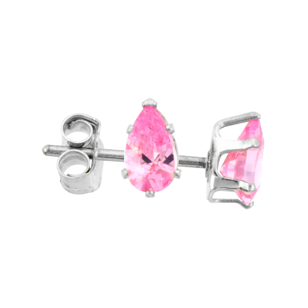 Sterling Silver Cubic Zirconia Teardrop Pink Earrings Studs Pink Zircon 1.5 carat/pair
