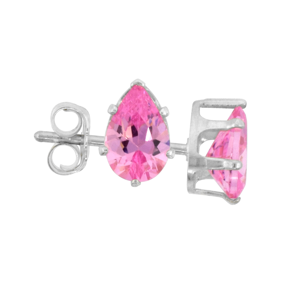 Sterling Silver Cubic Zirconia Teardrop Pink Earrings Studs Pink Zircon 1.5 carat/pair