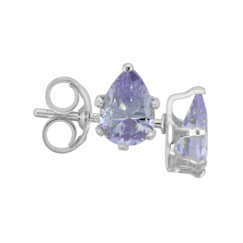 Sterling Silver Cubic Zirconia Teardrop Earrings Studs Lavender Color 1.5 carat/pair