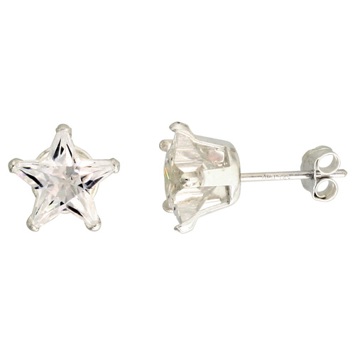 Sterling Silver Cubic Zirconia Star Earrings Studs 8 mm