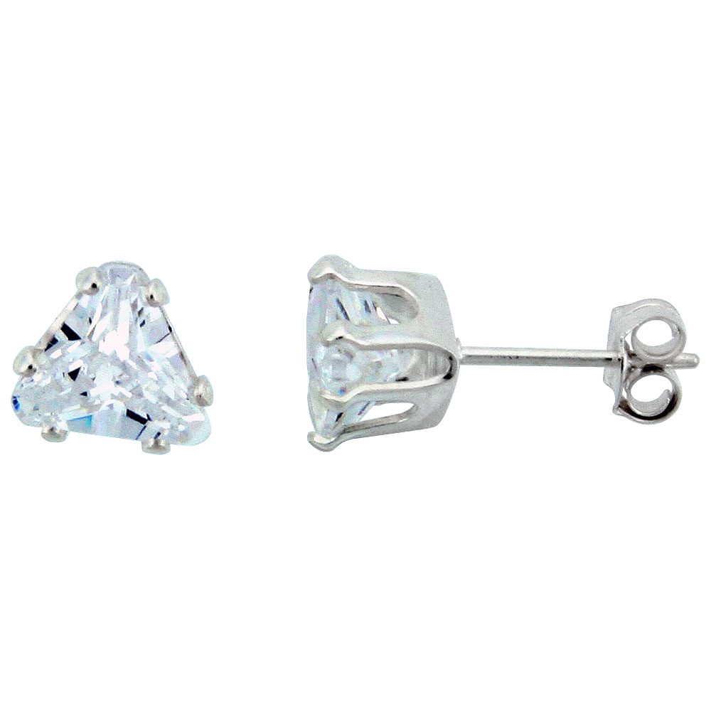 Sterling Silver Cubic Zirconia Triangle Earrings Studs 1.5 carats/pair