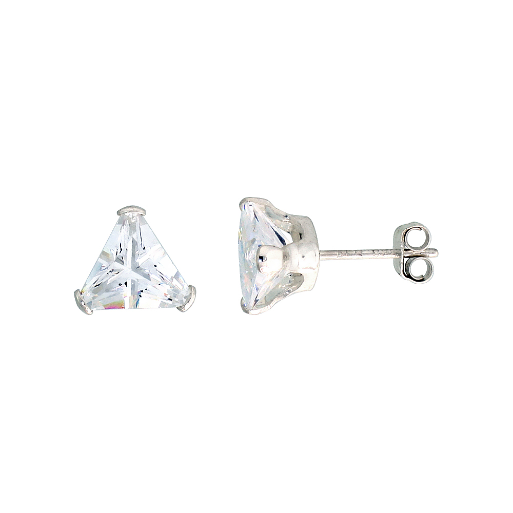 Sterling Silver Cubic Zirconia Triangle Earrings Studs 2 1/4 carat/pair