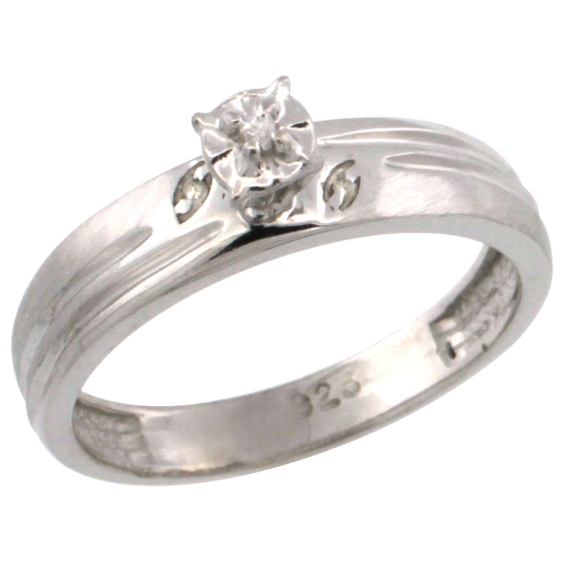 Sterling Silver Diamond Engagement Ring w/ 0.03 Carat Brilliant Cut Diamonds, 5/32 in. (4.5mm) wide