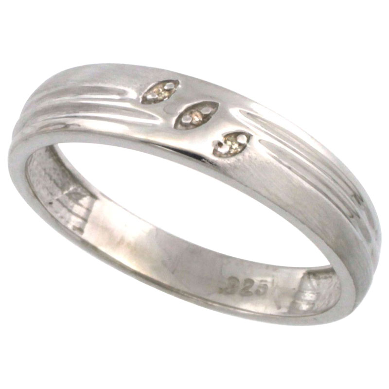 Sterling Silver Men's Diamond Wedding Ring Band, w/ 0.026 Carat Brilliant Cut Diamonds, 3/16 in. (5mm) wide