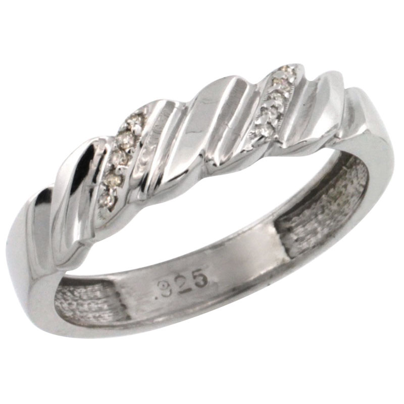 Sterling Silver Ladies' Diamond Wedding Ring Band, w/ 0.063 Carat Brilliant Cut Diamonds, 5/32 in. (5mm) wide