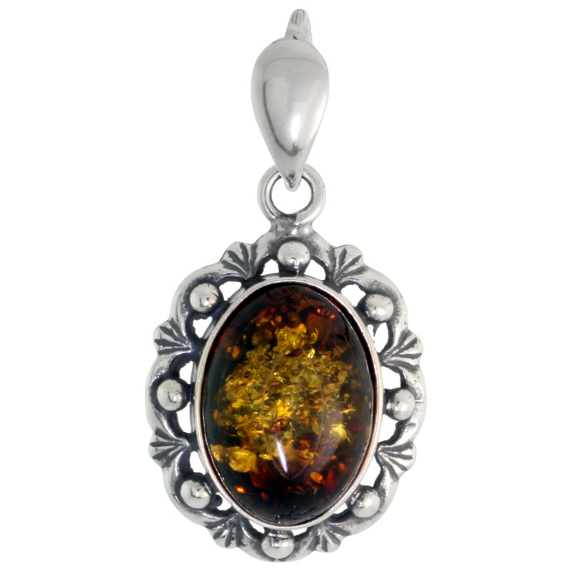 Sterling Silver Amber Stone Russian Baltic Amber Pendant