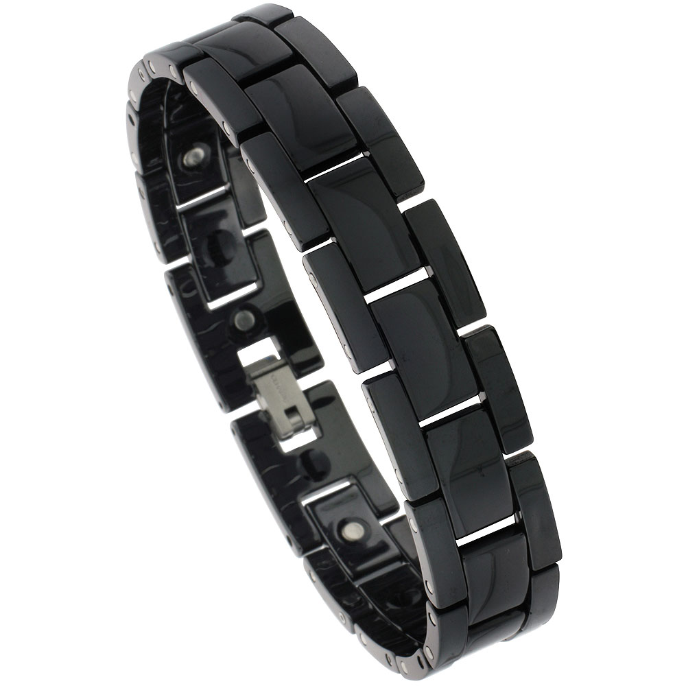 Ceramic Black Bracelet Magnetic Therapy H Links, 7/16 inch wide, 