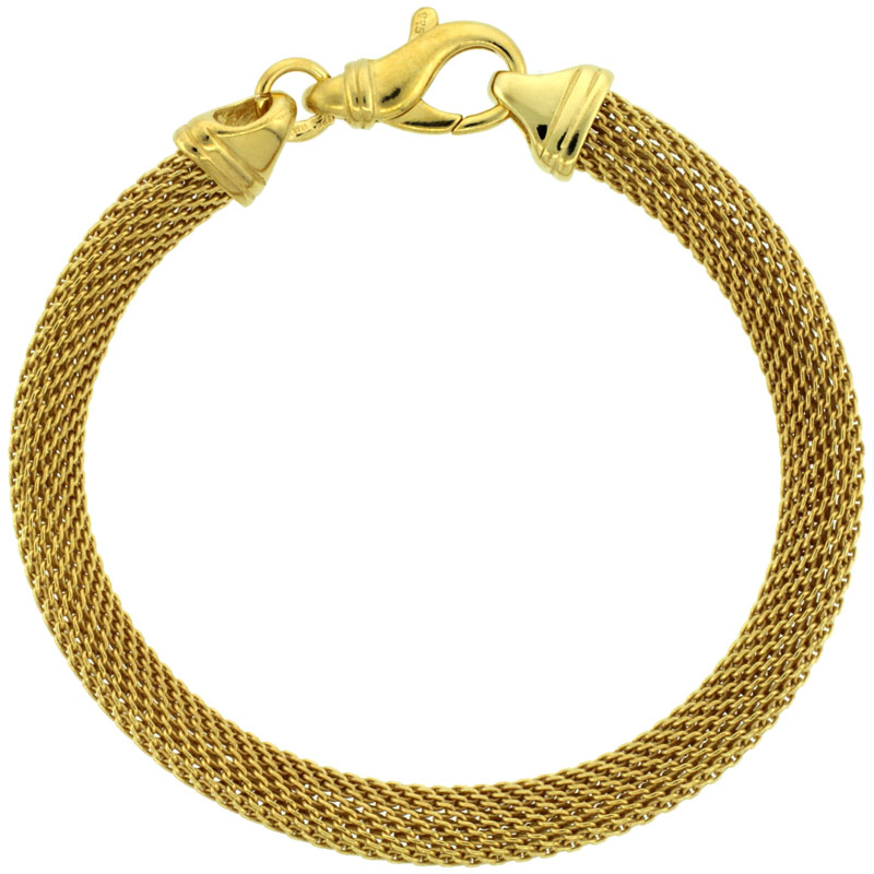 Sterling Silver Mesh Bracelet Yellow Gold Finish, 1/4 inch wide
