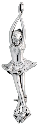 Sterling Silver Figure Skater Brooch Pin, 2" (51 mm) tall