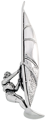 Sterling Silver Wind Surfer Brooch Pin, 1 13/16" (47 mm) tall