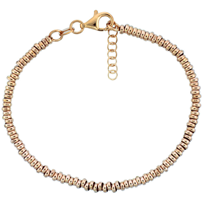 Sterling Silver Doughnut Hole 7 in. Bead Bracelet w/ 1/2 in. Extension in Rose Gold Finish, 1/8 in. (3 mm) wide