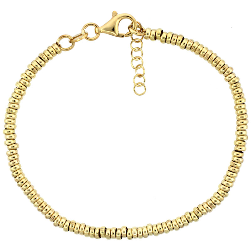 Sterling Silver Doughnut Hole 7 in. Bead Bracelet w/ 1/2 in. Extension in Yellow Gold Finish, 1/8 in. (3 mm) wide
