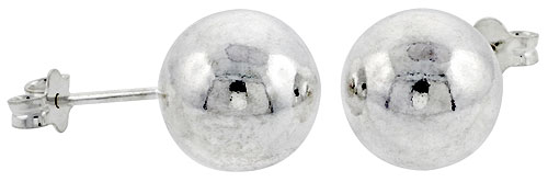 Sterling Silver 10 mm Ball Stud Earrings Large (3/8 inch).