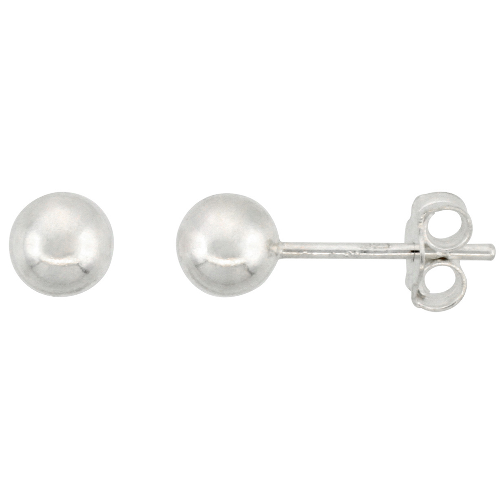 Sterling Silver 5 mm Ball Stud Earrings Medium Size (3/16inch)