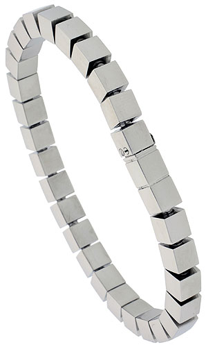 Stainless Steel Cubes Bracelet for Women 1/4 inch wide, 7.5 inch