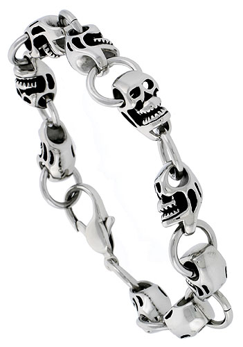 Stainless Steel Skull Bracelet For Men, 9 inch long
