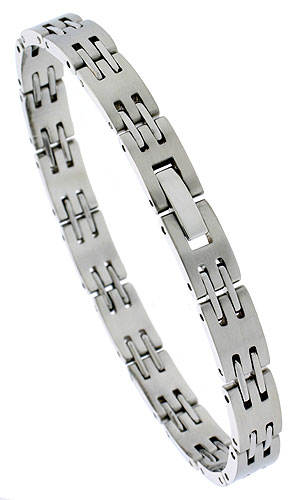 Stainless Steel Bar Link Bracelet for Women, 7.5 inches