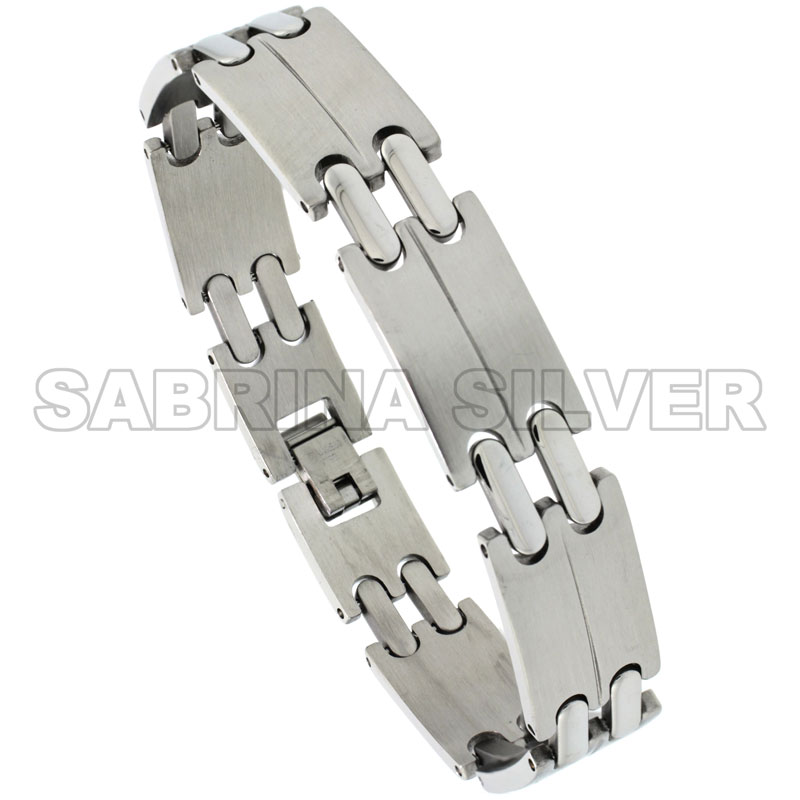 Stainless Steel Double Bar Link Bracelet For Men, 1/2 inch wide, 8 inch