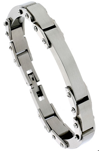 Stainless Steel Solid Heavy Link ID Bracelet for Men 3/8 inch wide, 8 1/2 inch long