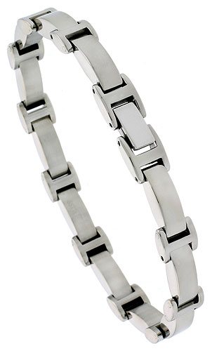 Stainless Steel Bracelet For Men Convex Bar Links 5/16 inch wide, 8 inch long