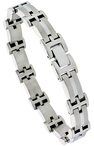 Stainless Steel Bracelet For Men 2-row Convex Bar Links 1/2 inch wide, 8 inch long