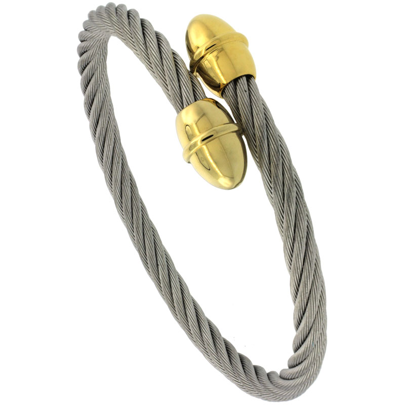 Stainless Steel Cable Golf Bracelet For Women 2-Tone, 7 inch