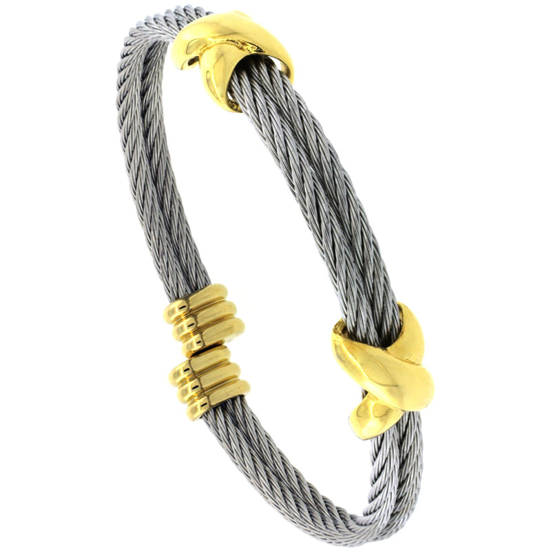 Stainless Steel Cable Golf Bracelet For Women 2-Tone, 7 inch