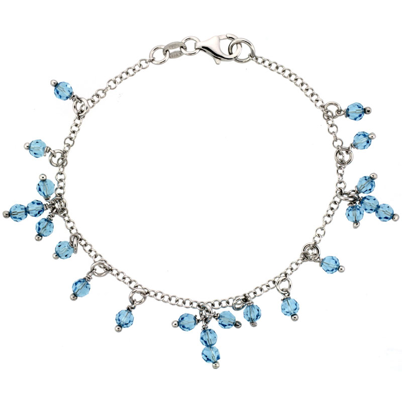 Sterling Silver Blue Topaz Swarovski Crystals 7 in. Charm Bracelet