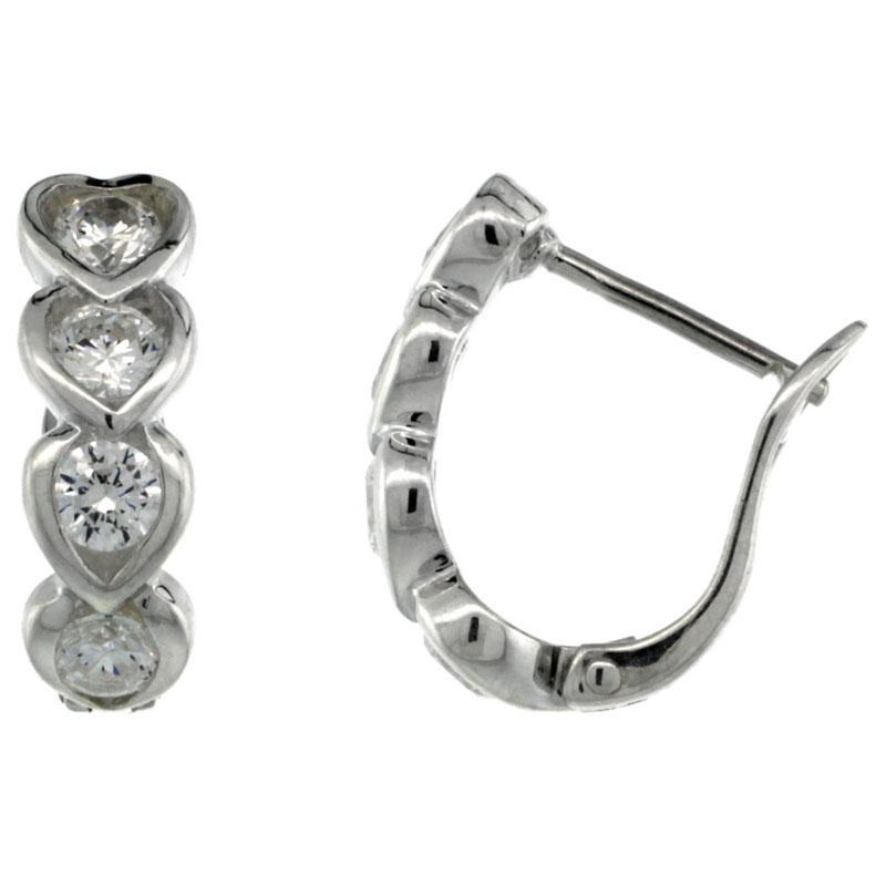 Sterling Silver Multi Heart CZ Huggie Earrings 5/8 in. (16 mm) tall